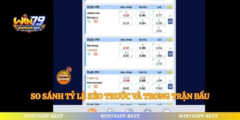 So sánh tỷ lệ kèo trước và trong trận đấu