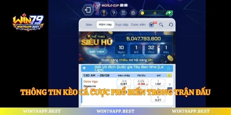 Thông tin kèo cá cược phổ biến trong trận đấu